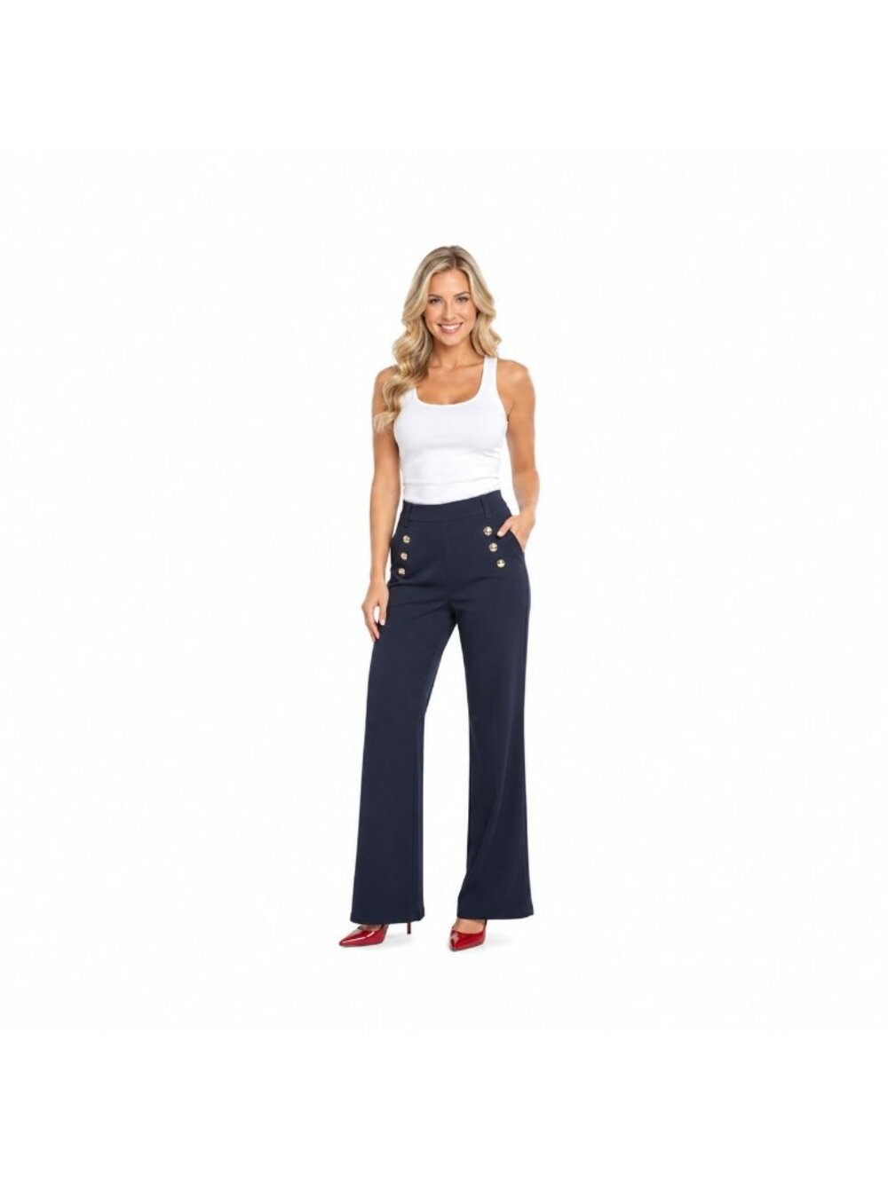 New Collectif London Vintage Retro Jean Size 6 Navy Sailor Button Wide-Leg Pants